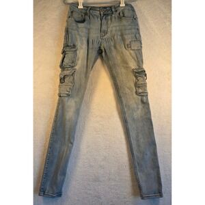 Serenade Mens Light Wash Cargo Jeans Slim Fit Size 30 Distressed